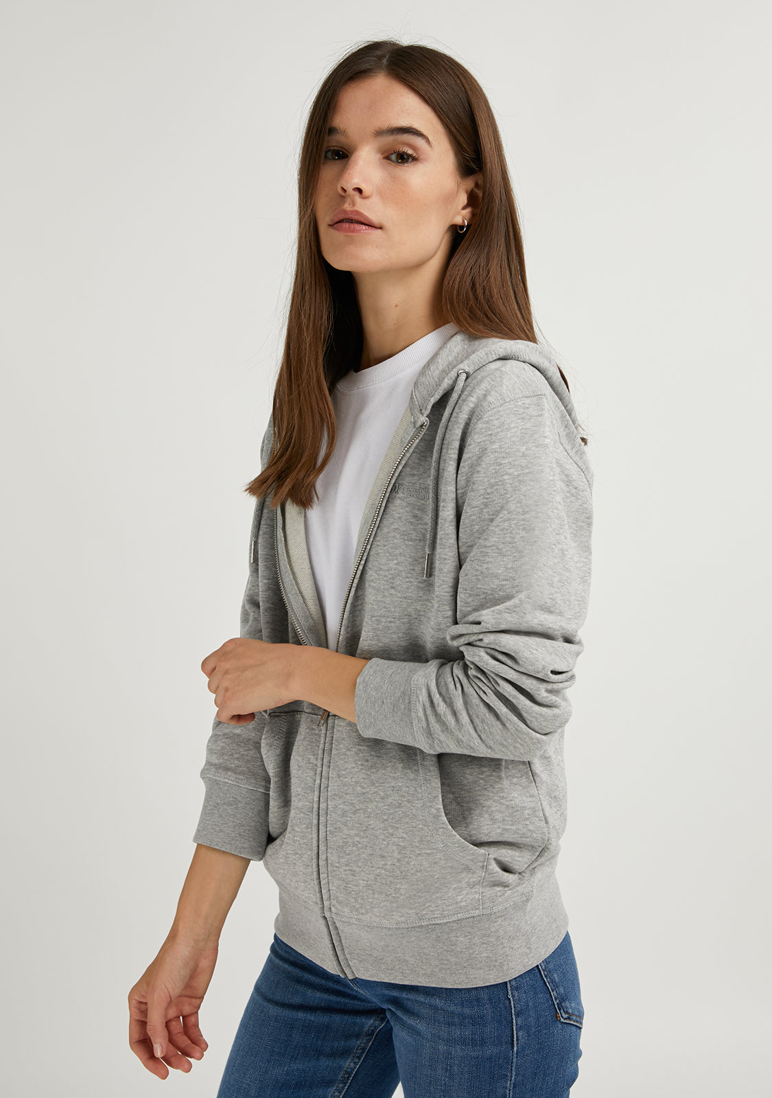 Embroidery Logo Zip Hoodie Grey