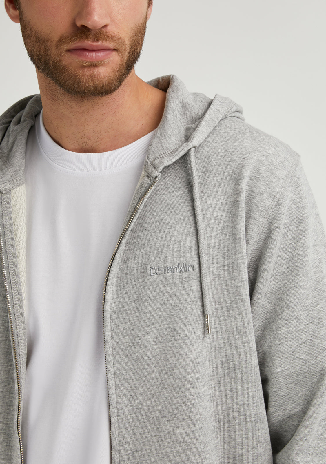 Embroidery  Logo Zip Hoodie Grey