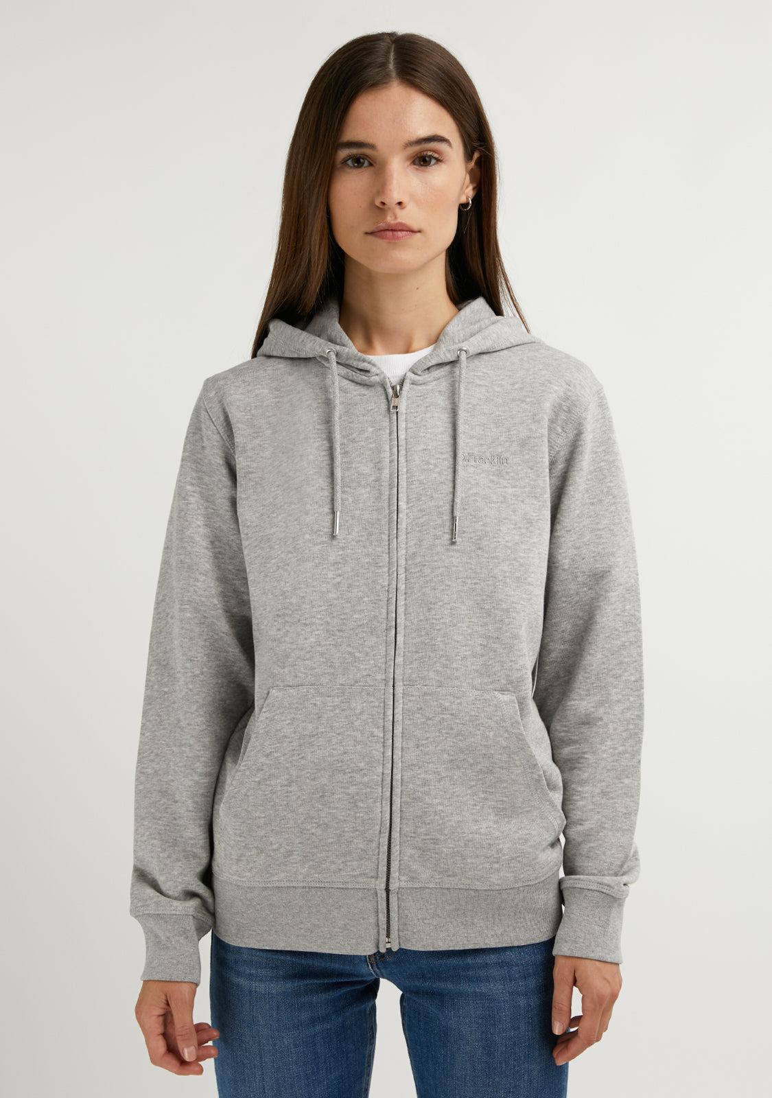 Embroidery Logo Zip Hoodie Grey