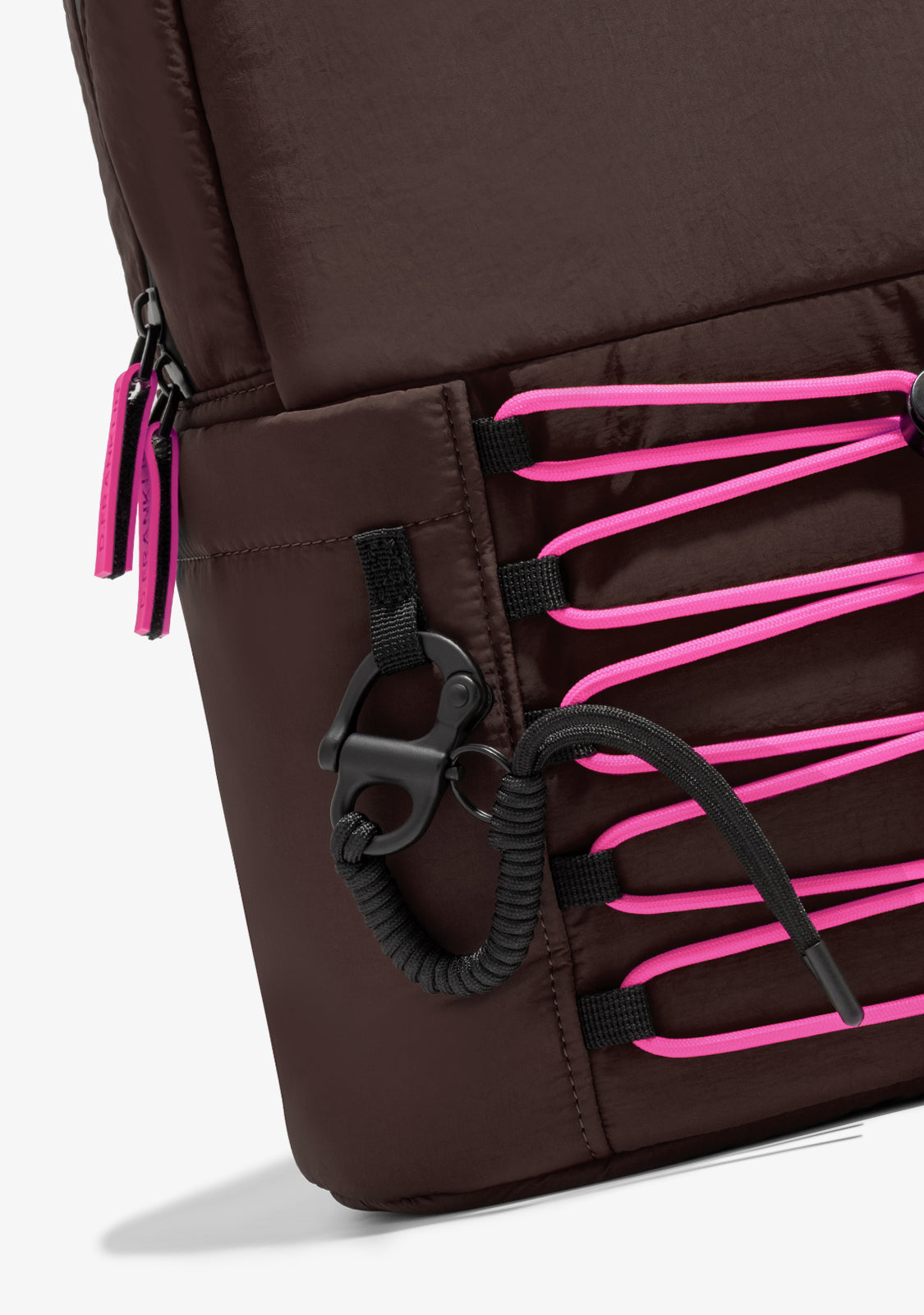 Multi-Pocket Nylon Backpack Brown + Custom Set Fuchsia