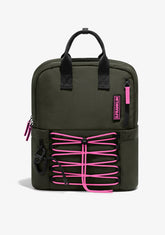 Multi-Pocket Nylon Backpack Green + Custom Set Fuchsia