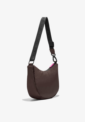 Round Nylon Crossbody Bag Brown + Custom Set Fuchsia