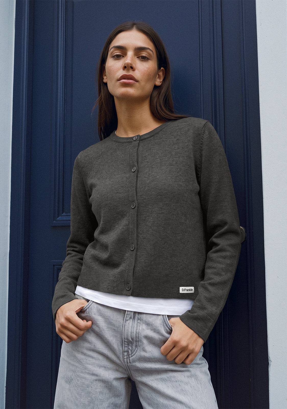 Grey Melange Fine Knit Cardigan
