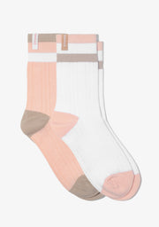 Retro 3 Stripes Cuff Socks 2 Pack Peach-White