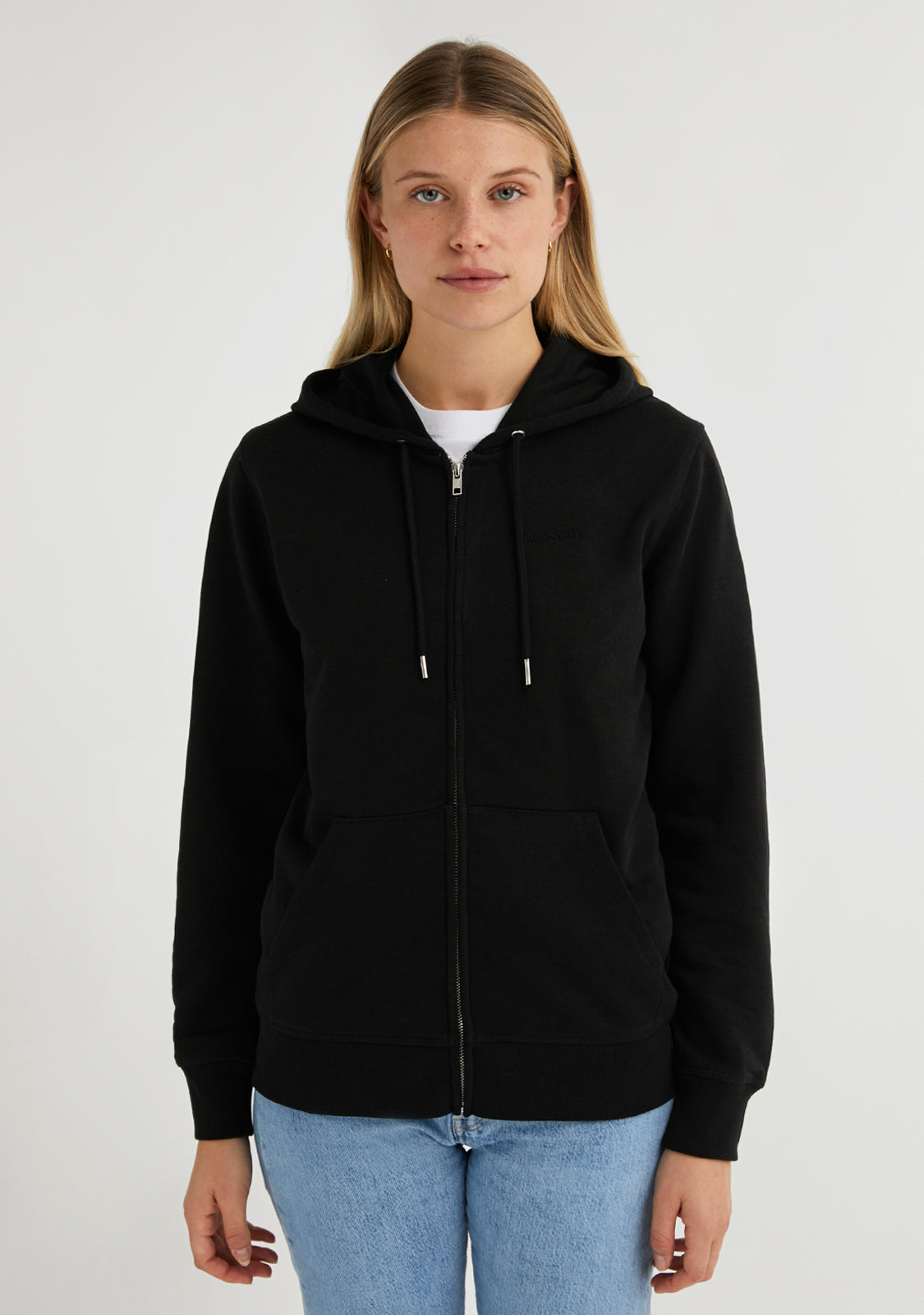 Embroidery Logo Zip Hoodie Black