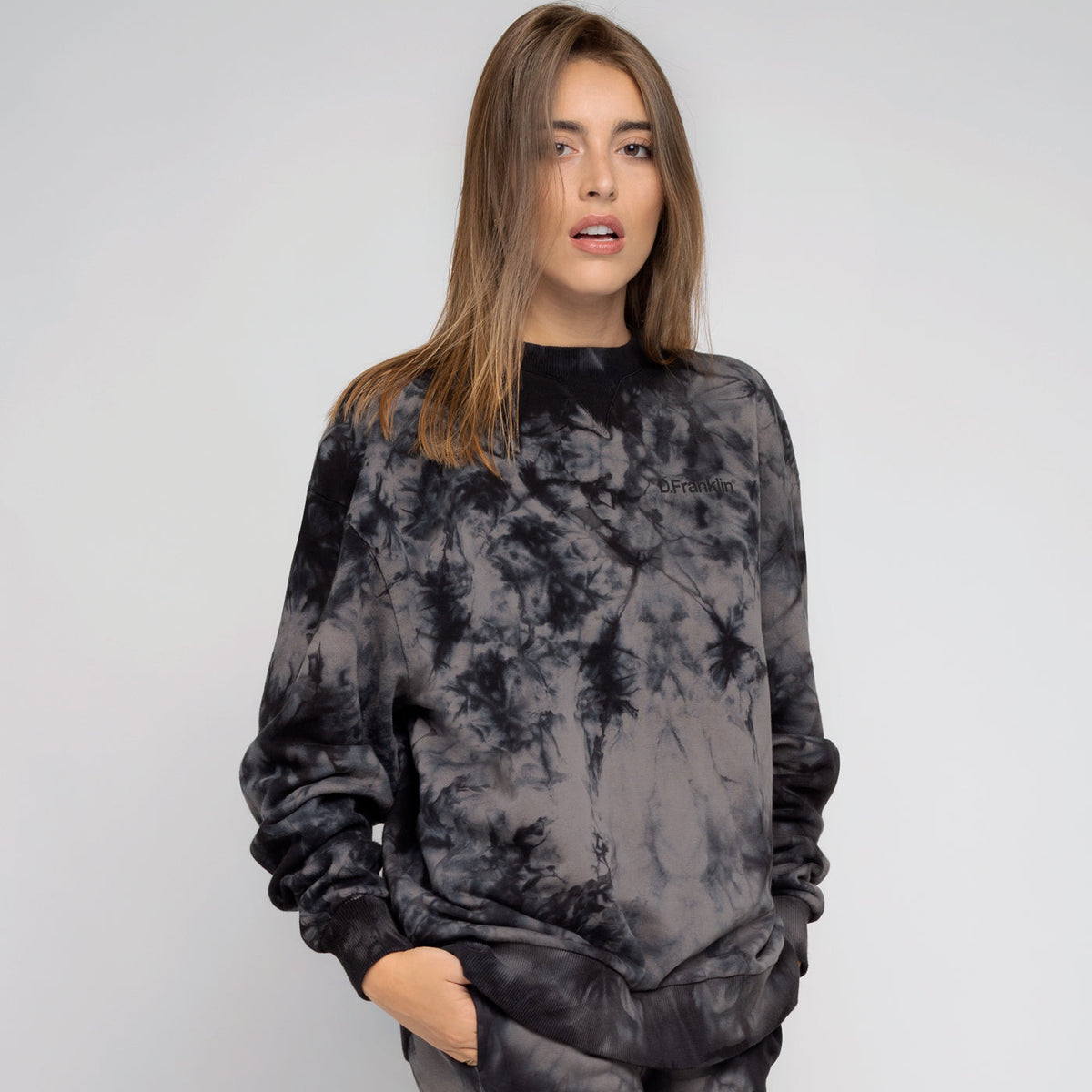 Sweatshirt Oversized Basic Tie Dye Black